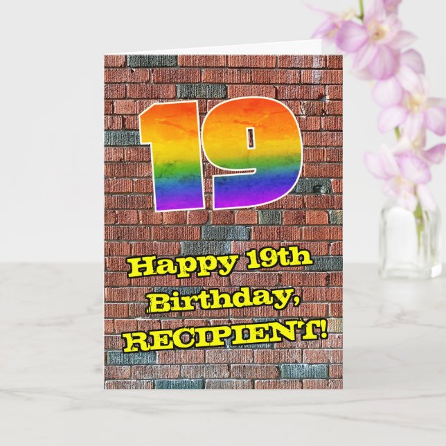 19th Birthday: Fun Graffiti-Inspired Rainbow 19 Card (Orchid)
