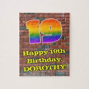 19th Birthday: Fun Graffiti-Inspired Rainbow 19 Jigsaw Puzzle