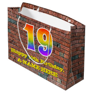 19th Birthday: Fun, Graffiti-Inspired Rainbow # 19 Large Gift Bag