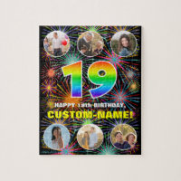 19th Birthday: Fun Rainbow #, Custom Name + Photos