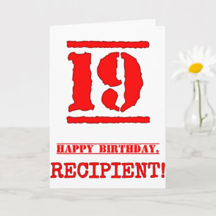19th Birthday: Fun, Red Rubber Stamp Inspired Look Card