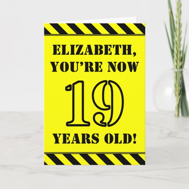 19th Birthday: Fun Stencil Style Text, Custom Name Card (Front)