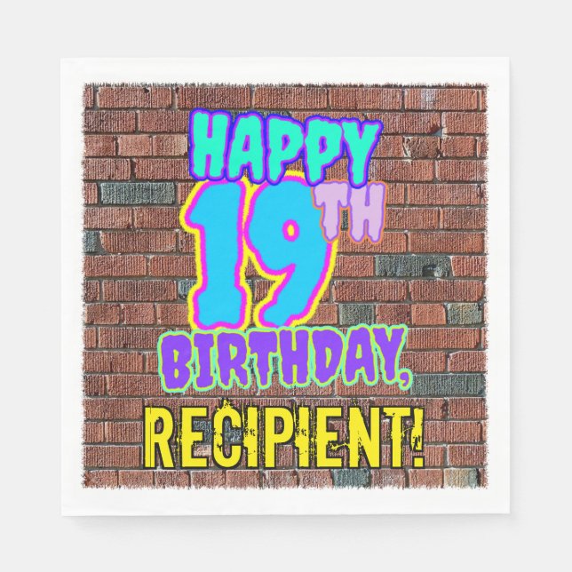 19th Birthday ~ Fun, Urban Graffiti Inspired Look Napkin (Front)