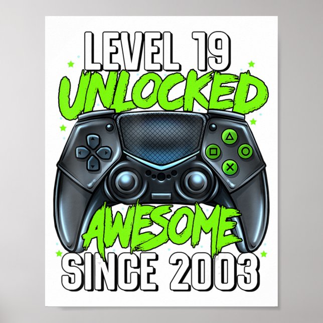 19th Birthday Gaming Level 19 Unlocked Awesome Sin Poster (Front)