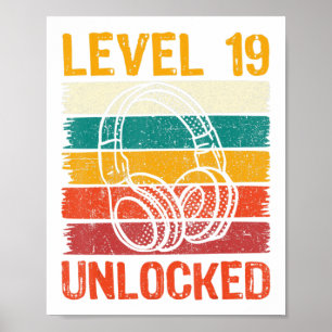 19th Birthday Gaming Video Gamer Level 19 Unlocked Poster