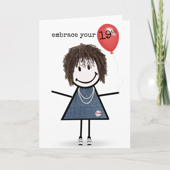 19th Birthday Girl with Red Balloon   Card (Front)