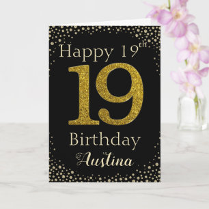 19th Birthday Golden Glitter Card