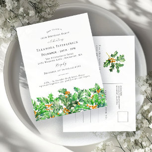19th Birthday Holly December Birth Month Flower\ Invitation Postcard