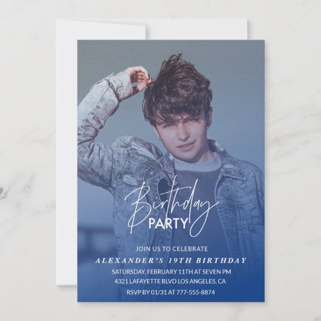 19th birthday invitation Birthday party Photo boy (Front)