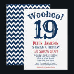 19th Birthday Invitation Mens Navy Blue<br><div class="desc">A funny and striking 19th birthday invitation for a boy,  man,  male.</div>