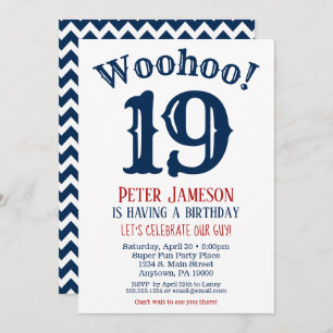 19th Birthday Invitation Mens Navy Blue