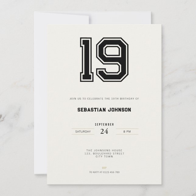 19th Birthday Invitation - Minimal Sport Style (Front)