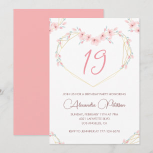 19th birthday invitations Boho Floral Pink