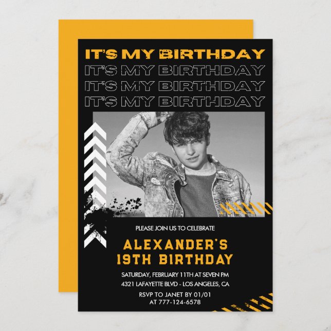 19th birthday invitations Men Photo Spray paint (Front/Back)