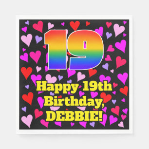19th Birthday: Loving Hearts Pattern, Rainbow # 19 Napkin