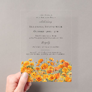 19th Birthday Marigold October Birth Month Flower Acrylic Invitations