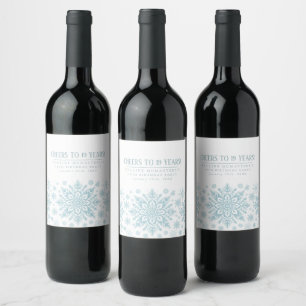 19th Birthday Minimalist Blue Snowflake Custom Wine Label