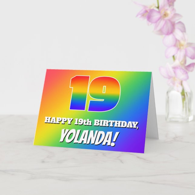 19th Birthday: Multicolored Rainbow Pattern # 19 Card (Orchid)