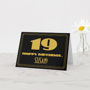 19th Birthday: Name + Art Deco Inspired Look "19" Card