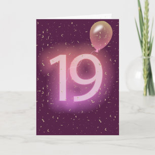 19th Birthday Neon Sign and Balloon Card