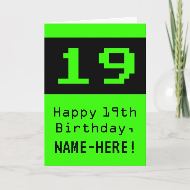 19th Birthday: Nerdy / Geeky Style "19" and Name Card (Front)