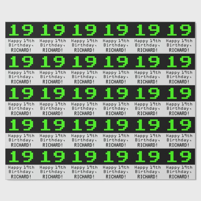 19th Birthday - Nerdy / Geeky Style "19" and Name Wrapping Paper (Flat)