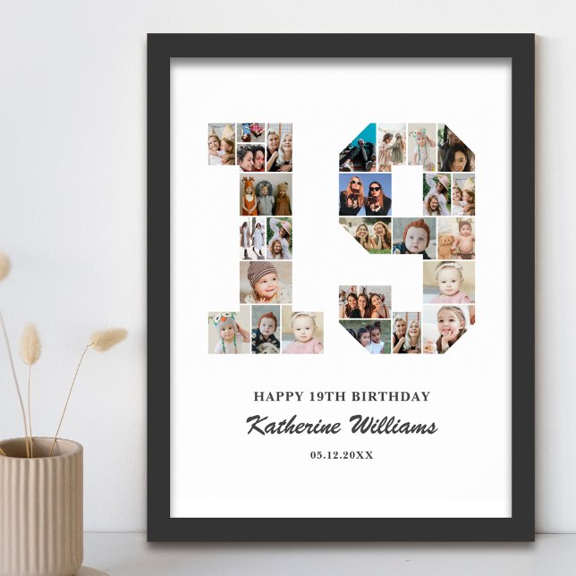 19th Birthday Number 19 Custom Photo Collage Poster (Creator Uploaded)