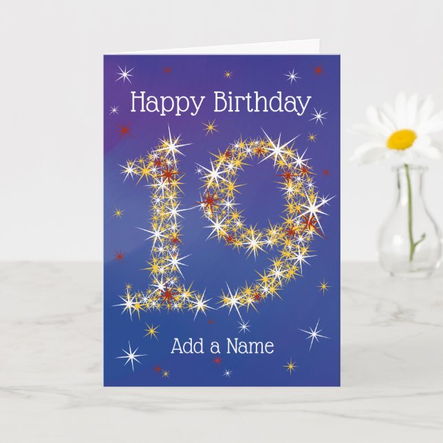 19th Birthday - Number 19 in Stars - Blue - Age 19 Card (Small Plant)