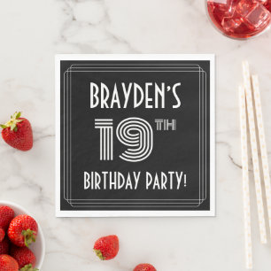19th Birthday Party: Art Deco Style + Custom Name Napkin