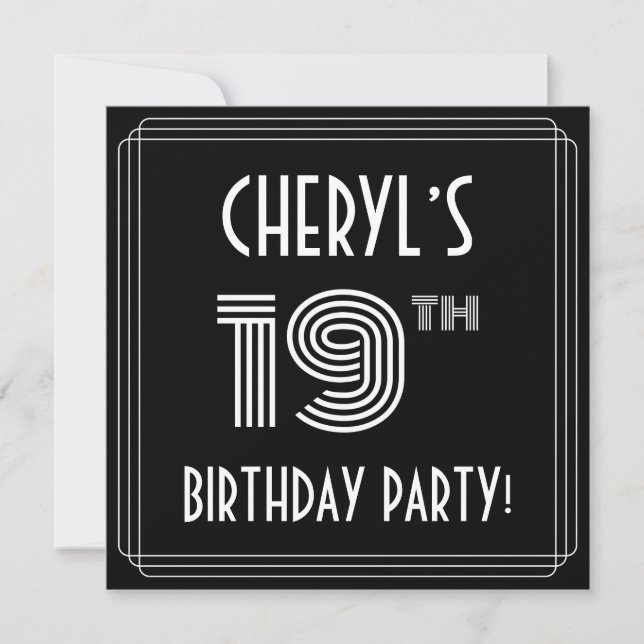 19th Birthday Party: Art Deco Style w/ Custom Name Invitation (Front)