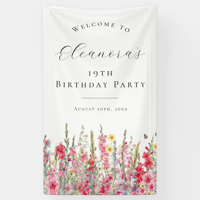 19th Birthday Party August Birth Flower Welcome Banner (Vertical)