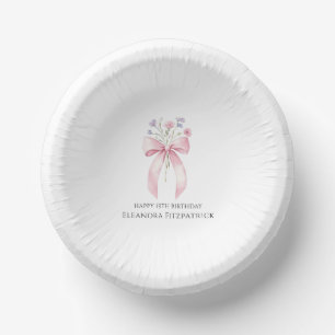 19th Birthday Party Custom Bow Wildflower Paper Plate
