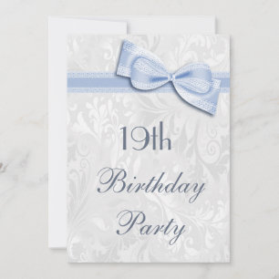 19th Birthday Party Damask and Faux Bow Invitation