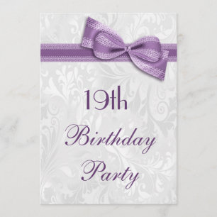 19th Birthday Party Damask and Faux Bow Invitation
