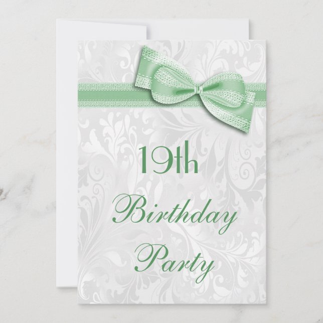 19th Birthday Party Damask and Faux Bow Invitation (Front)
