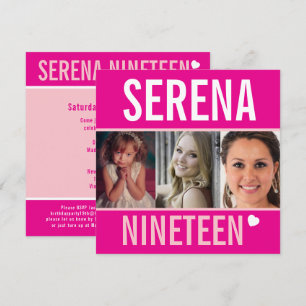 19th birthday party event celebration photo pink invitation