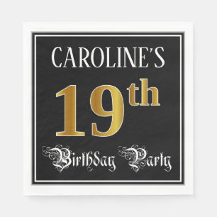 19th Birthday Party — Fancy Script, Faux Gold Look Napkin