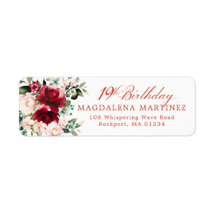 19th Birthday Party Floral Return Address Label