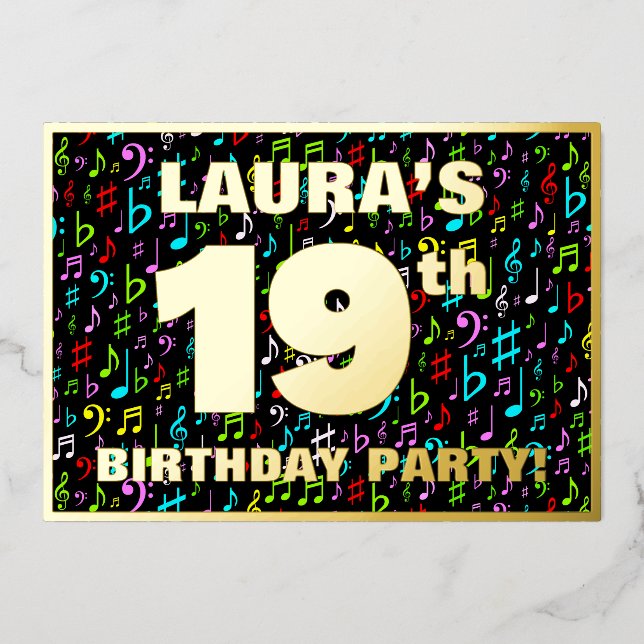 19th Birthday Party — Fun, Colourful Music Symbols (Front)