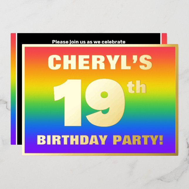 19th Birthday Party: Fun, Colourful Rainbow Patter (Front/Back)
