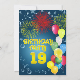 19th Birthday party Invitation with balloons