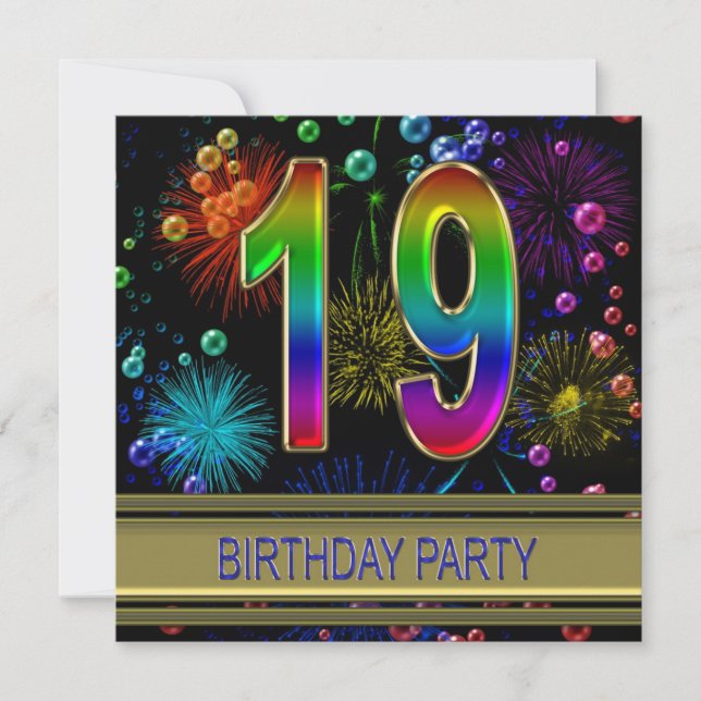 19th Birthday party Invitation with bubbles (Front)