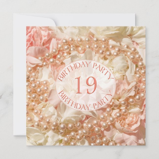 19th Birthday party invitation with pearls (Front)