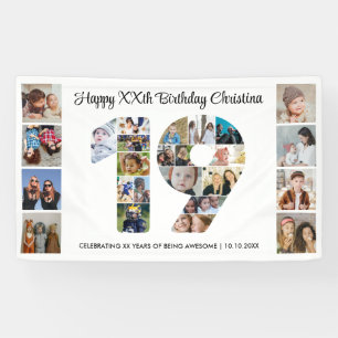 19th Birthday Party Number 19 Photo Collage Banner