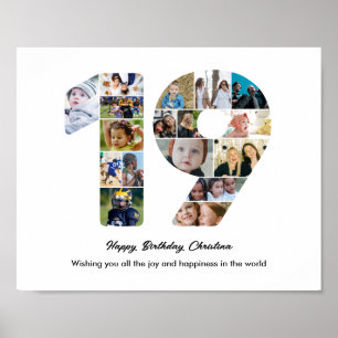 19th Birthday Party Number 19 Photo Collage Poster
