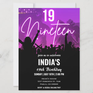 19th Birthday Party Pink Neon Invitation