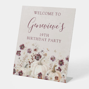 19th Birthday Party Pumpkin Wildflower Welcome  Pedestal Sign