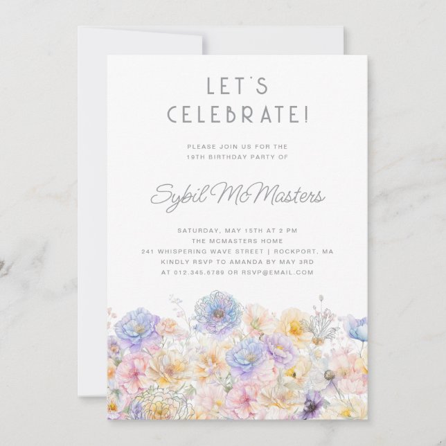19th Birthday Party Spring Watercolor Floral Invitation (Front)