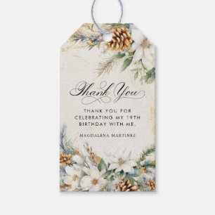 19th Birthday Party White Winter Floral Favour Gift Tags