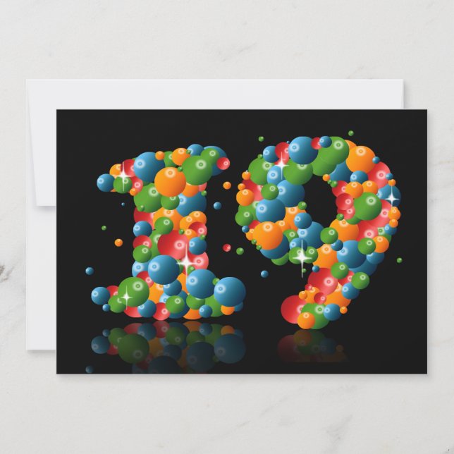 19th Birthday party, with bubbles and balls Invitation (Front)